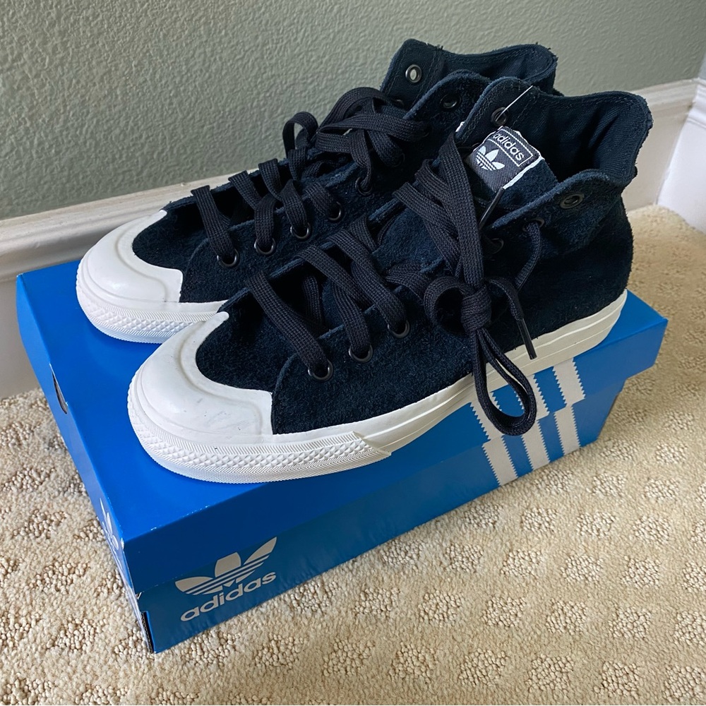 Adidas Originals Nizza Hi RF Black Suede High-Tops Shoes (Arch Support) - New